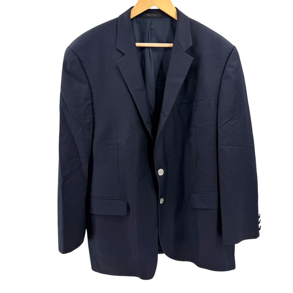 Lauren Ralph Navy Blue 100% Wool Preppy Silver Crest Buttons Blazer